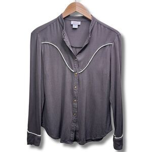 Ariat Pearl Snap Western Top Shirt Blouse Small L/S Brown Gray Silver Rodeo
